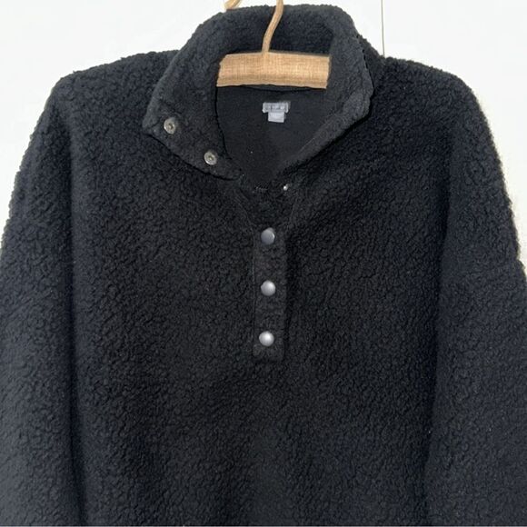 aerie S Black Fluff Quarter Snap Front Lightweight Sherpa Pullover Sweatshirt - Picture 6 of 14
